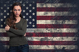 Cute girl over over USA flag background