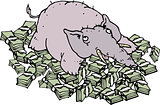 rich elephant lying on money