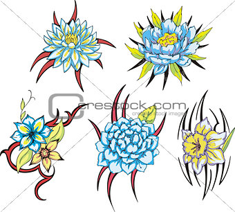blue tribal flower tattoos