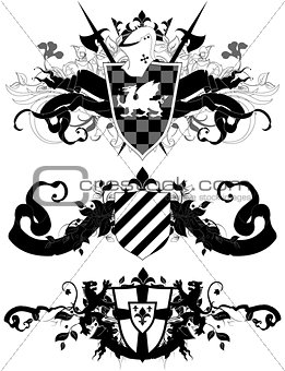 set of ornamental heraldic shields