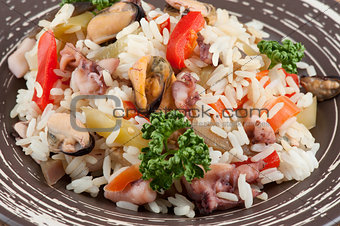 vegetables with rice and seafood