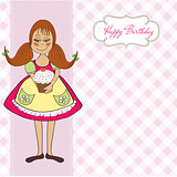 funny girl with birthday cake