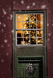 Lit Christmas tree window