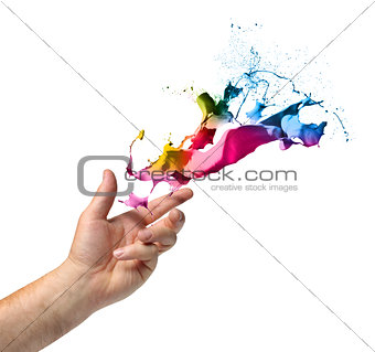 Creativity concept hand throwing paint