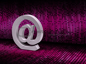 E-mail @ sign on pixel graphic background