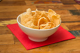 Traditional Chinese prawn crackers in white bowl