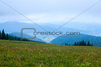 View of mountain peaks in spring time