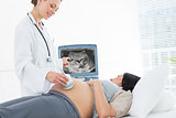 Doctor doing ultrasound pregnant woman