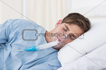 Male patient wearing oxygen mask