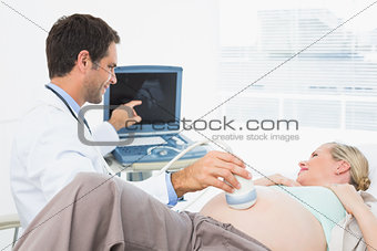 Happy pregnant blonde woman having an ultrasound scan