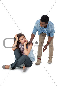 Young man supporting sad woman