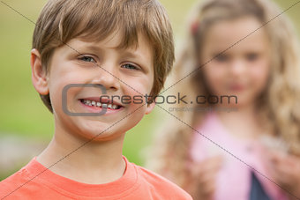Close-up of smiling kids at park