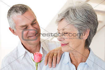 Senior man offering a rose to his partner