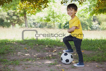 Cute little boy with football at park