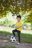 Cute little boy with football at park