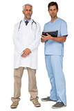 Portrait of male doctor and surgeon with digital tablet