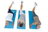 Full length of three men exercising