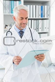Doctor looking at a folder in the medical office