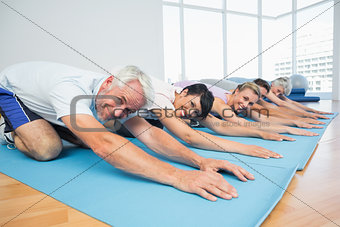 Portrait of fitness group bowing in row