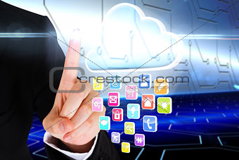Finger pointing to cloud with app icons