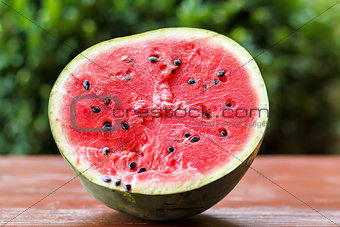 Fresh juicy watermelon against natural green background