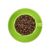 Coffee beans in a green cup
