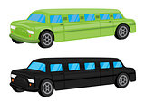 Green / Black Limousine Car Vehicle Cartoon - Vector Illustratio
