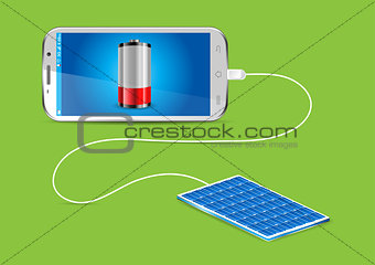 Charging a mobile phone with a Solar powerbank - vector illustra