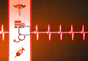Medical Icons on Heart Rate Pulse Background