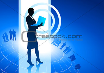 Businesswoman holding laptop 