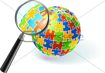 Multi Colored Globe Under Magnifying Glass
