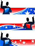 Business executive with patriotic banners