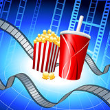 Popcorn and Soda on Film Strip Background