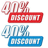 40 percentages discount in two colors labels, flat design
