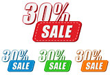 30 percentages sale, four colors labels