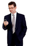 adult businessman with smartphone mobilephone isolated