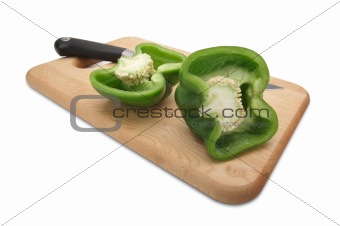 Cut Green Bell Pepper and Knife