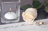 Wedding Rings with white rose & marriage certificate ad series