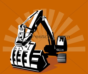 Digger with sunburst in the background