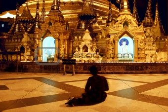 praying woman in shwedagon temple, Myanmar