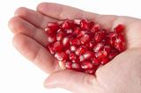 pomegranate seeds on human palm