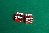 Red Casino Dice with Box Cars showing.
