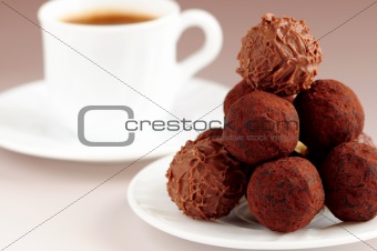 Chocolate truffles and coffee