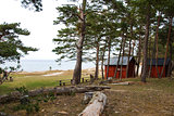 Coast view with fishermens old cabins.