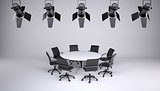 Round table and eight office chairs