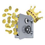 Gold crown, safe and coins