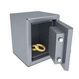 Two gold rings in an open safe
