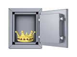Gold crown in open safe
