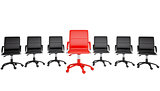 Series of black and one red office chair