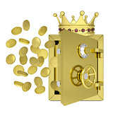Gold crown, safe and coins